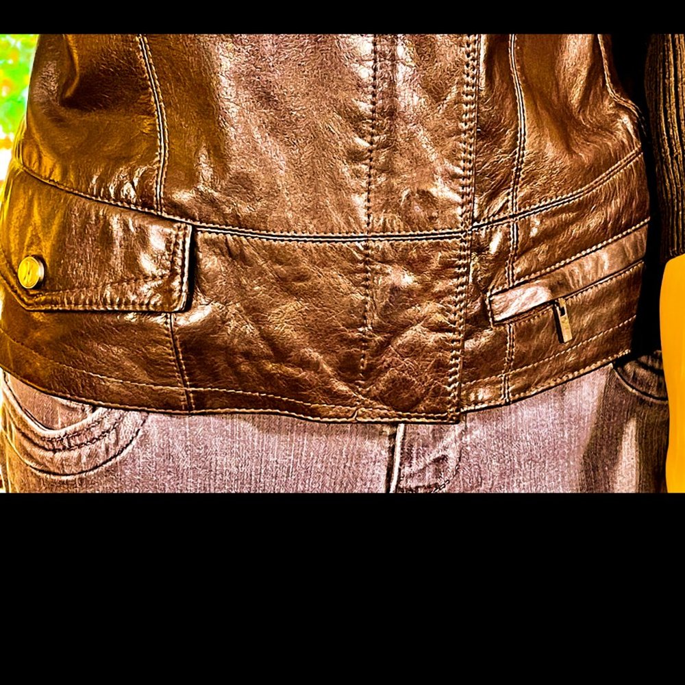 ⭐️HP⭐️COLE HAAN▪️Deep Brown Lambskin Leather & Wool Convertible Collar Jacket - Picture 6 of 16